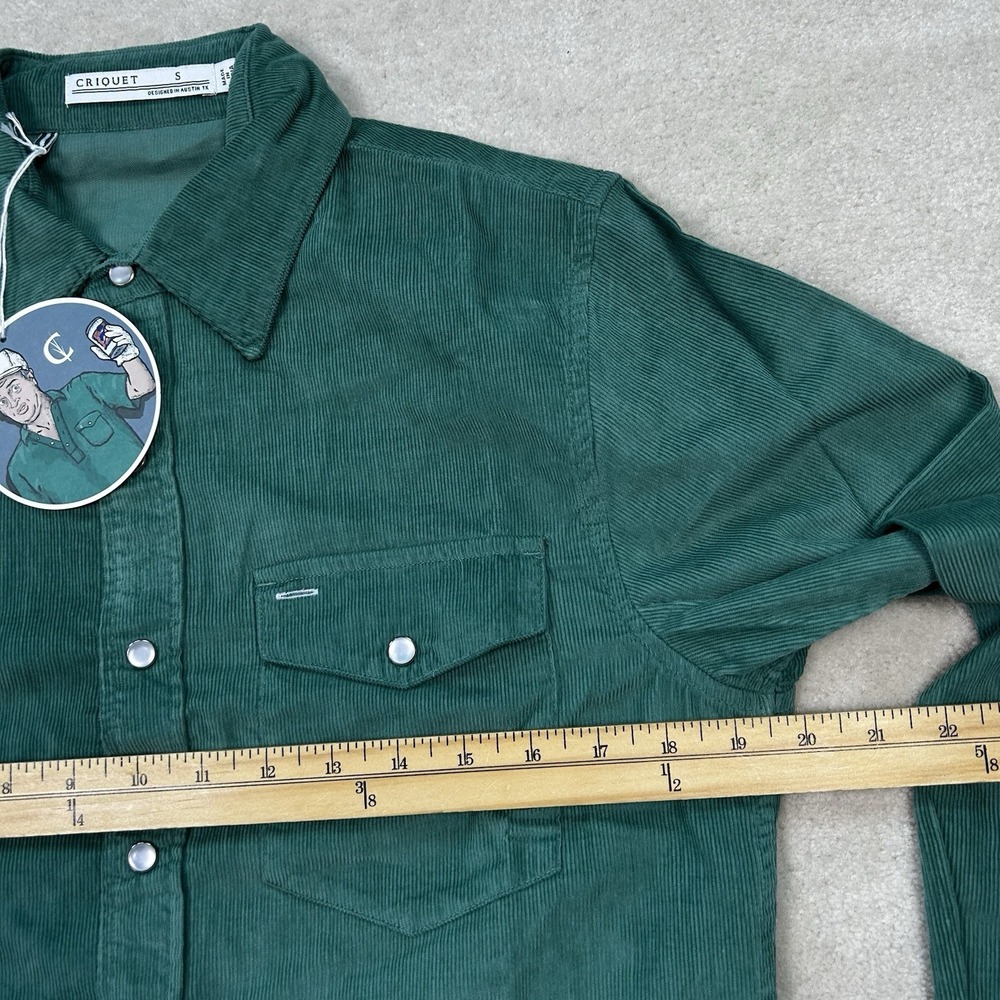 Criquet Shirt Mens Small Long Sleeve Corduroy Pearl Snap Button Western Green - Picture 5 of 6